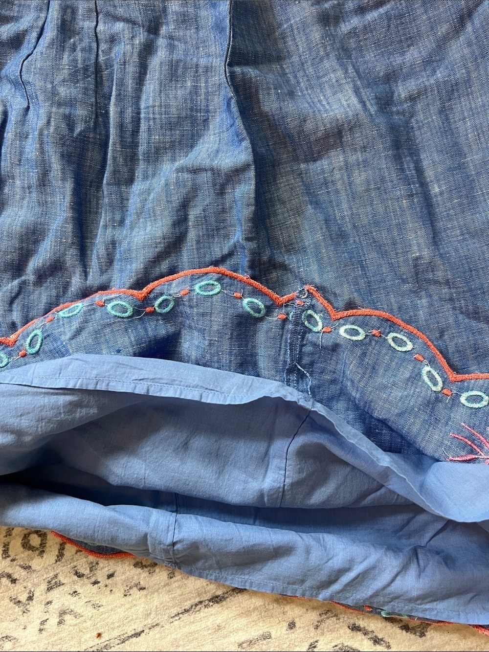 Talbots Blue Embroidered Chambray Skirt - Picture 7 of 7